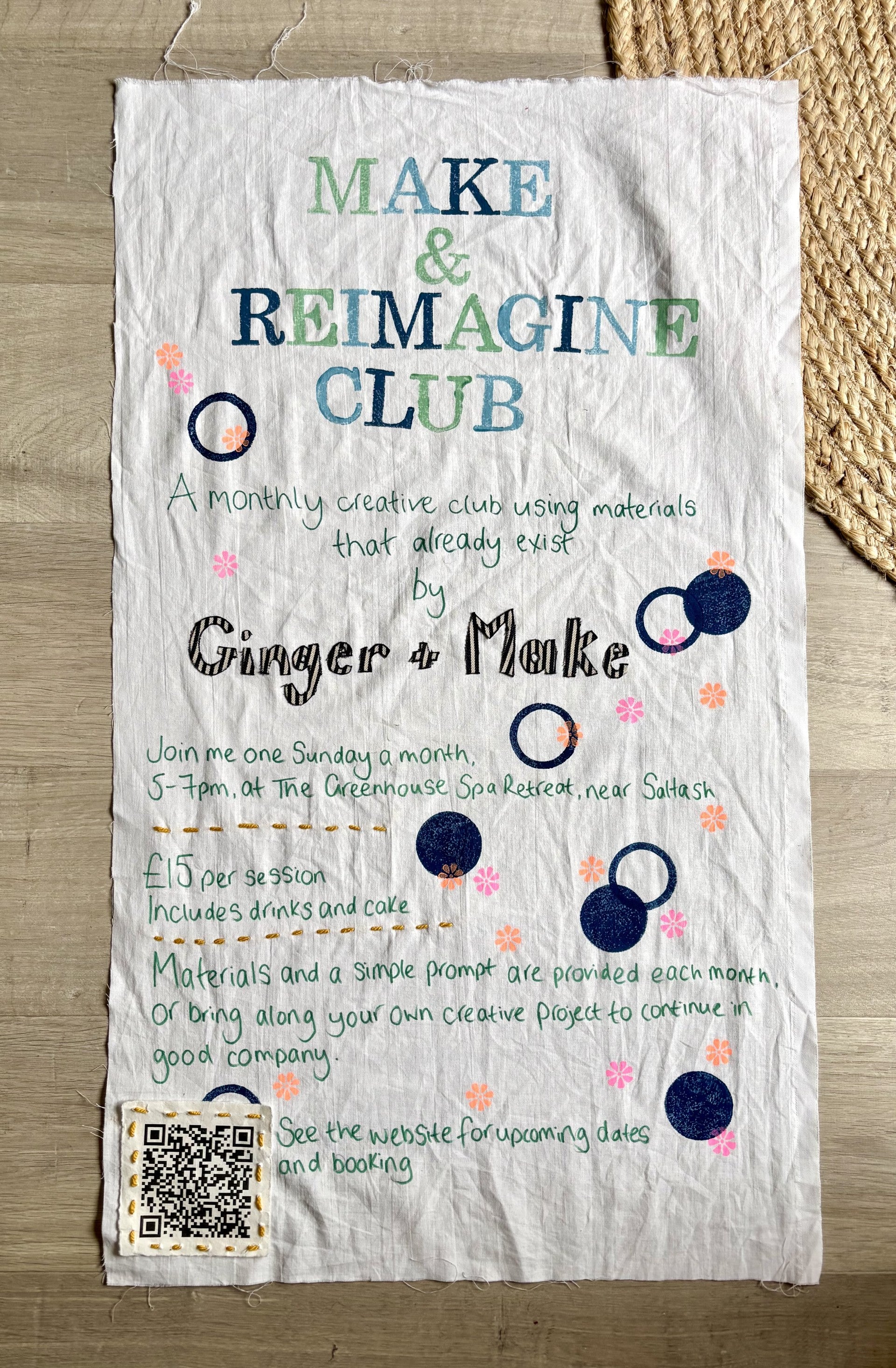 Flyer for 'Make & Reimagine Club' on a textured surface