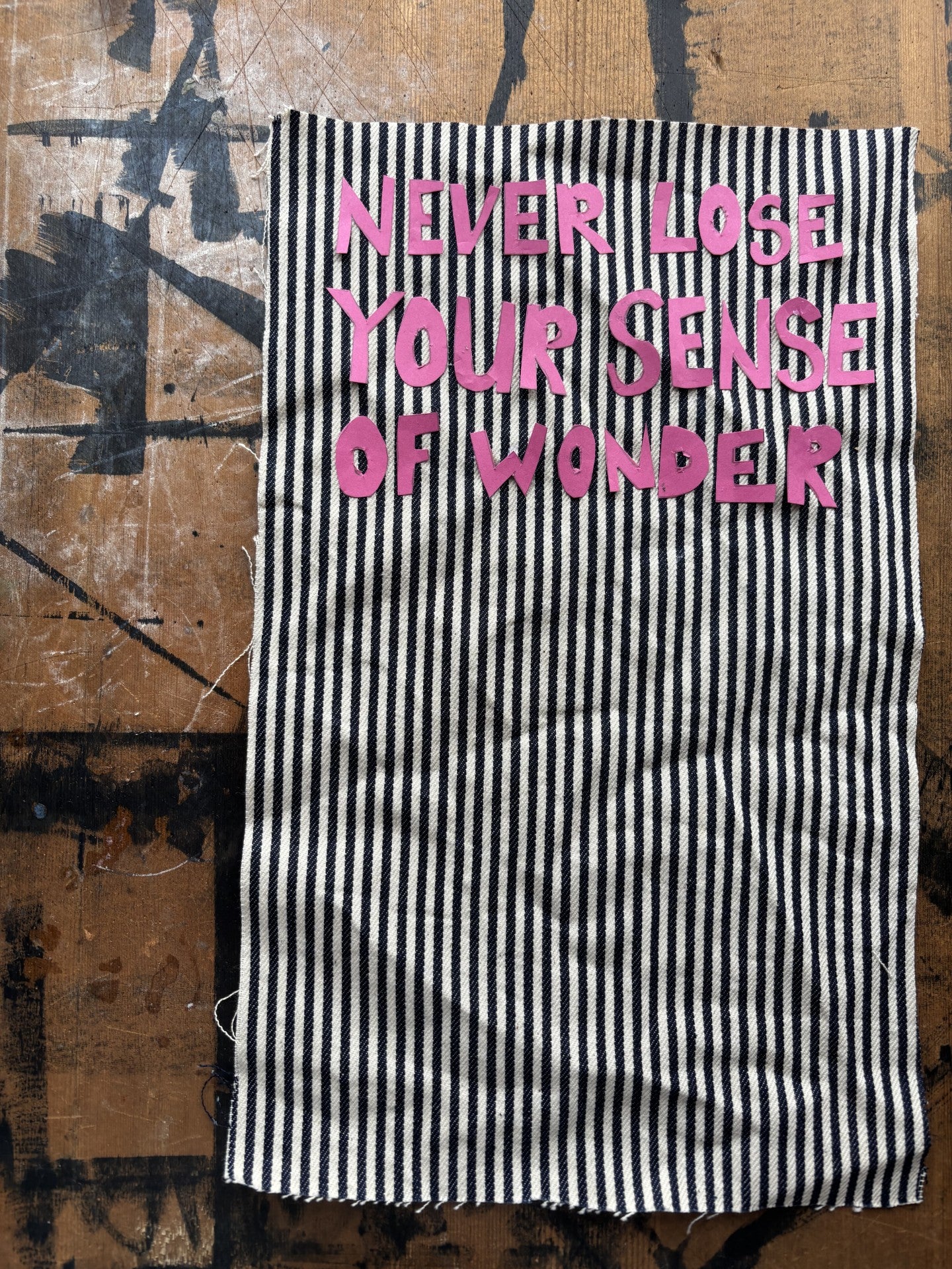 Collage poster made with fabric and paper for Make Something Club creative workshop